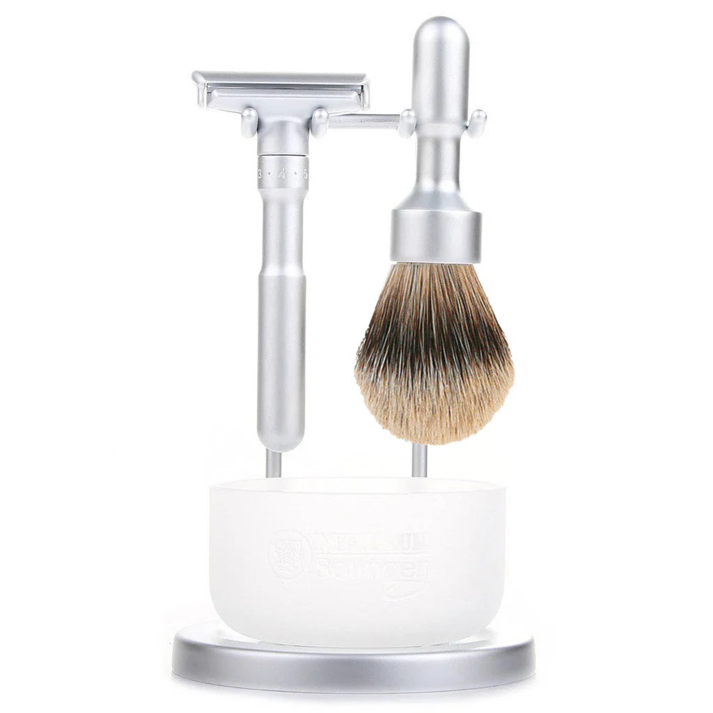 Merkur Shaving brush Silvertip Badger and Safety Razor Futur Set