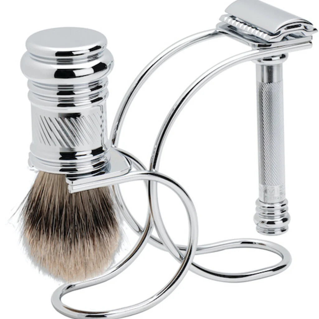 Merkur Shaving Brush Silvertip Badger & Safety Razor 38C Set